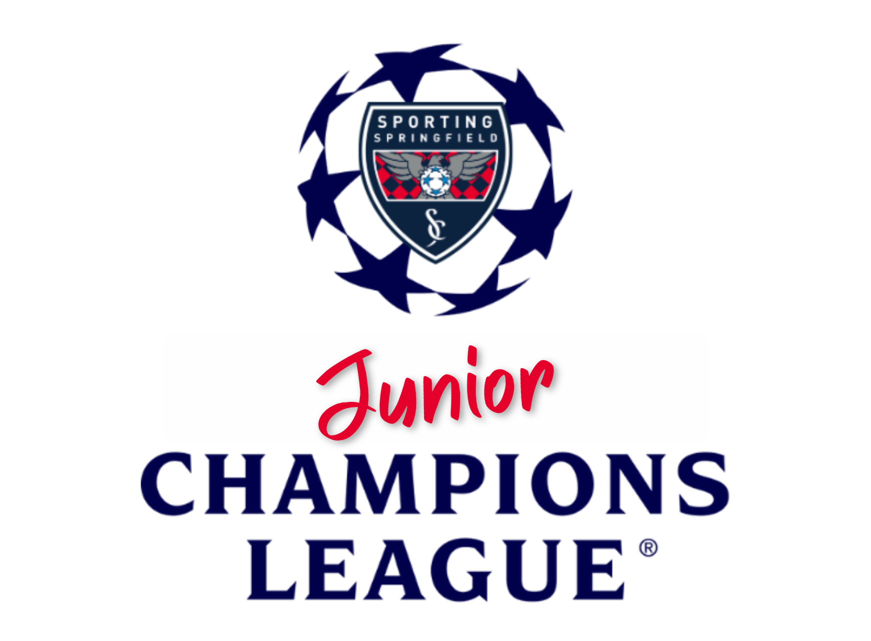 Sporting CP Junior Champions League logo with navy stars and red “Junior” text