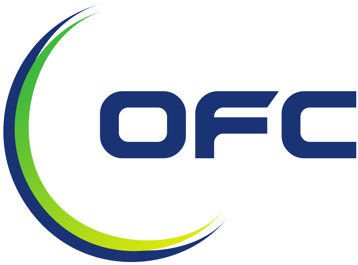 OFC logo in blue with a green and blue swoosh on a white background
