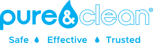 Pure & Clean logo in blue with the words “Safe • Effective • Trusted” below