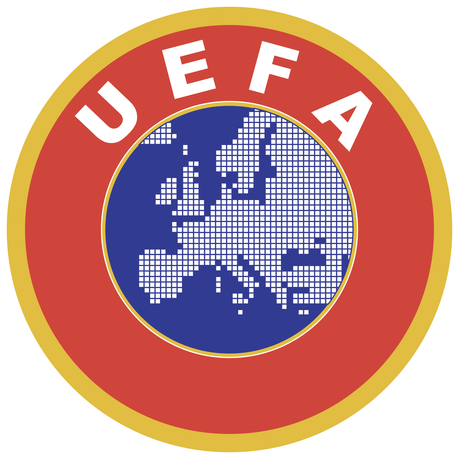 UEFA logo with red and yellow rings and a blue center showing a white dotted map of Europe