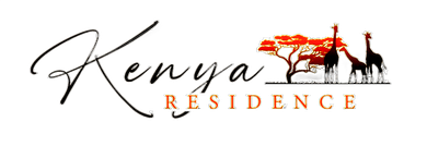 Kenya Residence logo with black script text and an orange safari scene silhouette