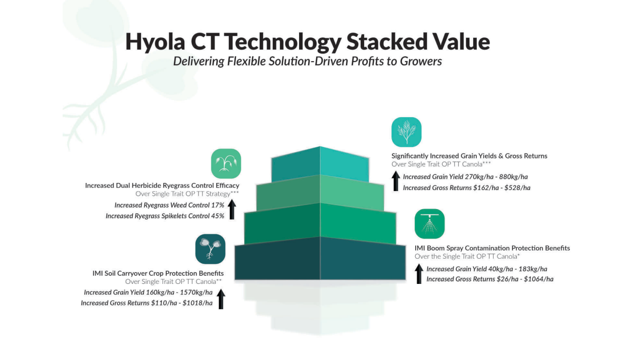 Hyla CT Technology stacked value chart with teal tiered blocks and callout labels on a white background