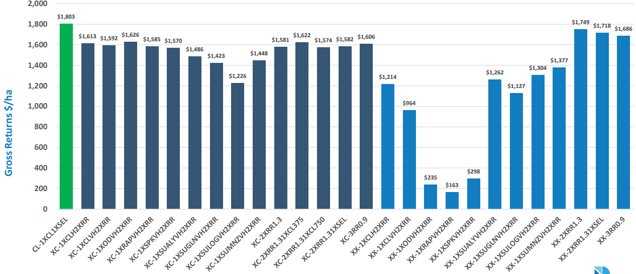 Bar chart with blue and green bars showing values by month, dipping midyear and rising again at year end