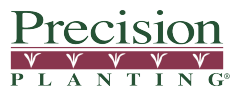 Precision Planting logo in green and maroon with stylized crop rows
