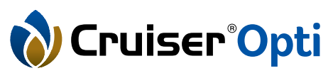 Cruiser Opti logo with blue and gold leaf icon and black text