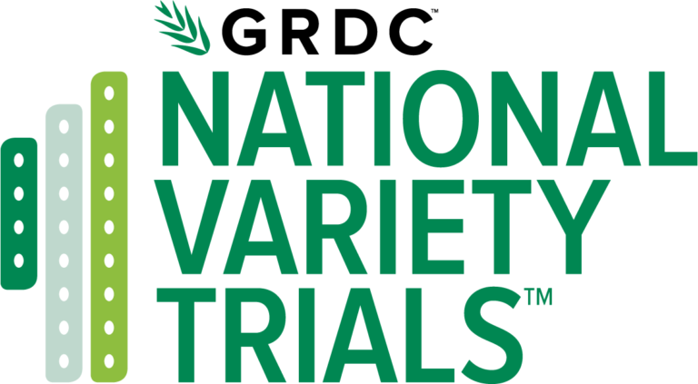 GRDC National Variety Trials logo in green with stylized crop rows