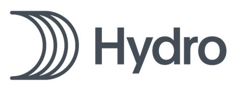 Hydro logo in dark gray with a stylized curved wave icon on a white background