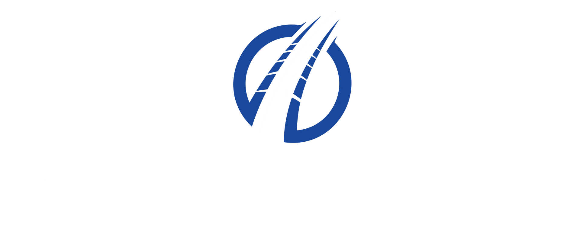A blue and white logo on a white background.
