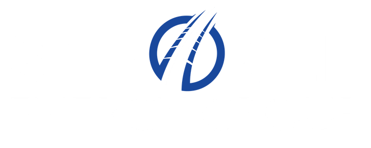 A blue and white logo on a white background.