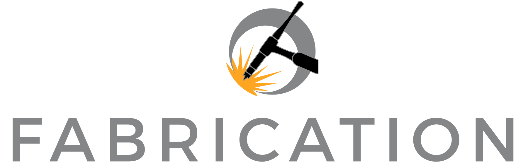 A logo for fabrication with a welding torch in a circle.