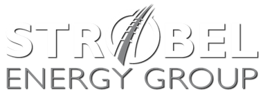 The strobel energy group logo is a black and white image of a lightning bolt.