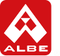 Red square logo with a white stylized mountain and the word “ALBE” below it