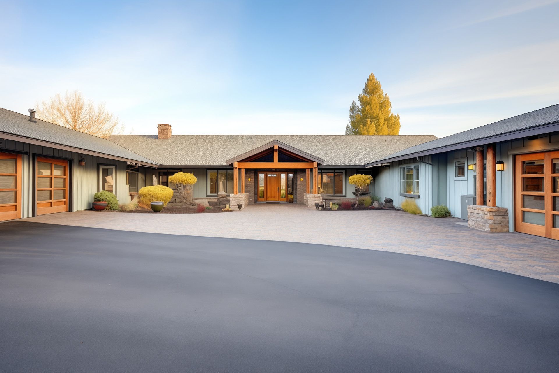 a large house with a large driveway leading to it
