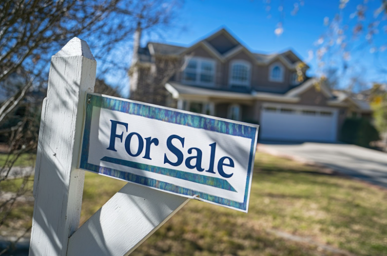 A for sale sign is in front of a house.
