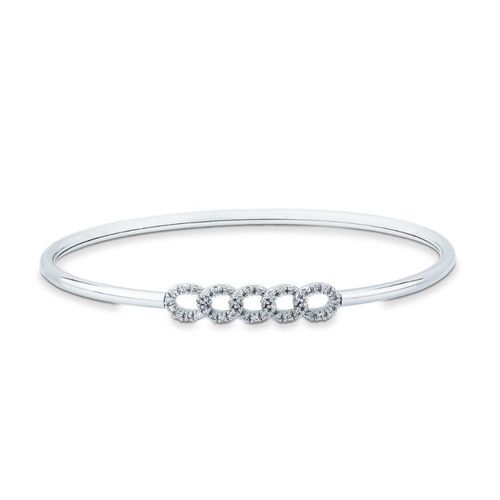 Bracciale rigido in argento con una fila di pietre scintillanti circolari al centro