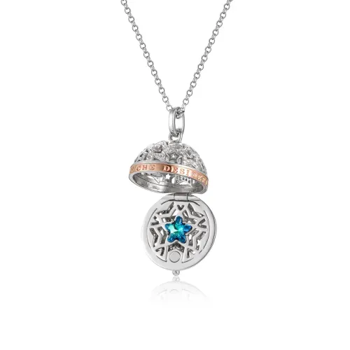 Collana con ciondolo a medaglione in argento, pietra blu e dettagli in oro rosa, con catena