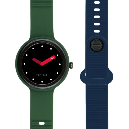 Due orologi da polso rotondi, uno verde con quadrante nero e lancette rosse, l’altro blu con cinturino coordinato, mostrati affiancati