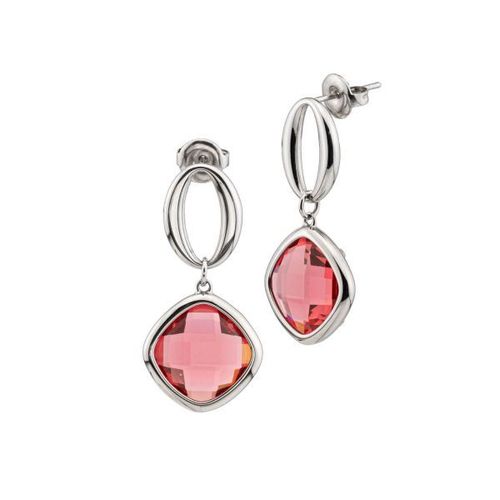 Orecchini pendenti con gemme rosa e montature in argento
