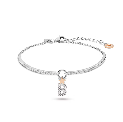 Bracciale in argento con ciondolo a forma di lettera e un piccolo dettaglio in oro rosa