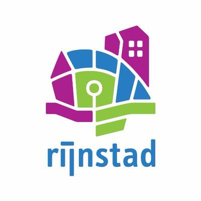 Een kleurrijk logo voor een stad genaamd Rijnstad