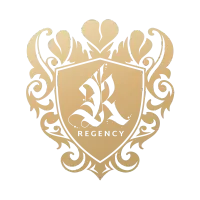Gold Regency logo with ornate flourishes and a stylized