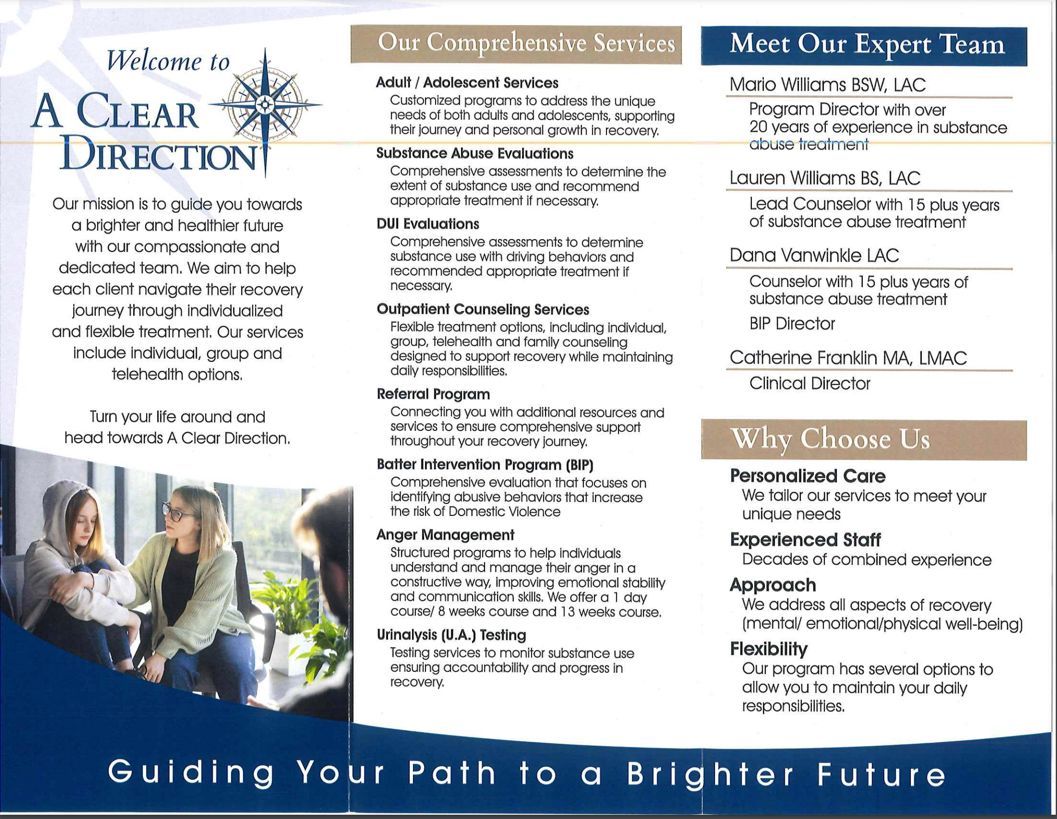 A brochure that says a clear direction on it
