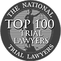 Circular black-and-silver “The National Trial Lawyers Top 100 Trial Lawyers” badge logo
