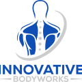 Blue silhouette of a human torso with a spinal column, surrounded by a gray swoosh; &ldquo;Innovative Bodyworks&rdquo; text below.