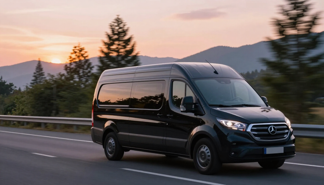 Professional transport van on a quiet road