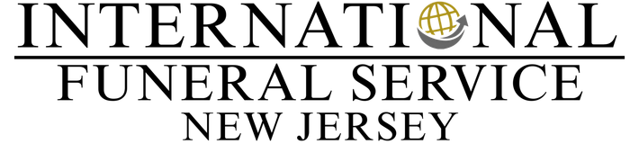 International Funeral Service New Jersey logo with black text and gold globe icon