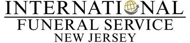 International Funeral Services NJ International Funeral Service New Jersey logo in black text with a gold globe icon