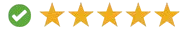 Green checkmark followed by five gold stars on a white background