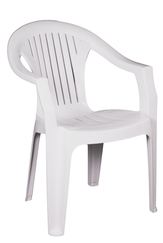 A white plastic chair on a white background