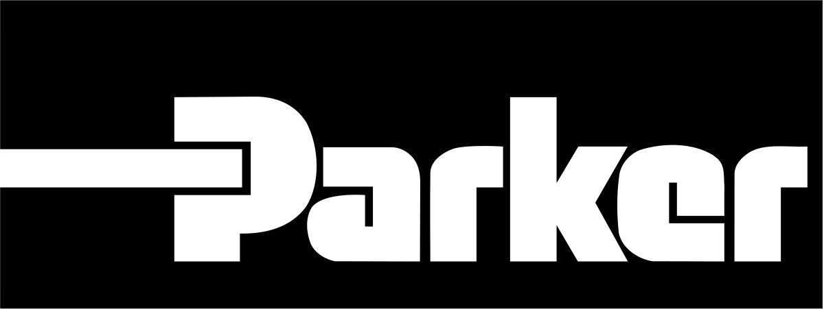 A white parker logo on a black background