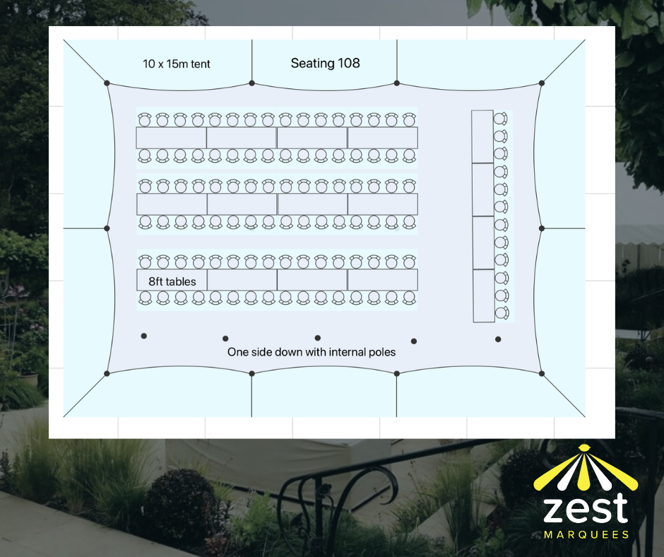 A drawing of a seating chart for a zest marquee