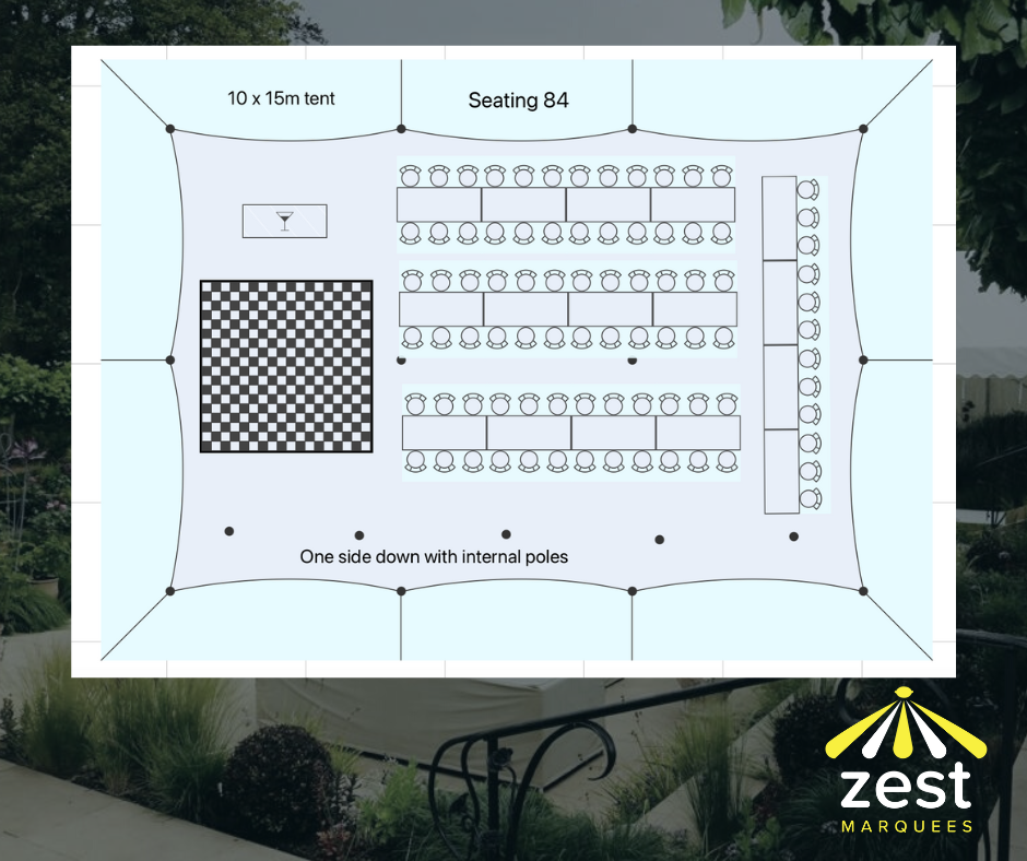 A zest marquee is shown next to a seating chart