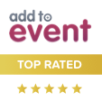 Add To Event - Top Rated The logo for add to event is a top rated logo.