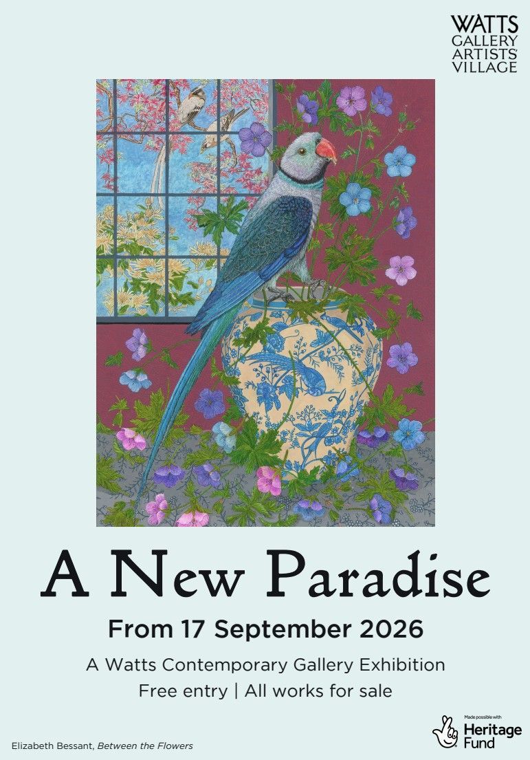 Poster for “A New Paradise,” featuring a blue bird over a mosaic globe and flowers, Sept. 2026 event details