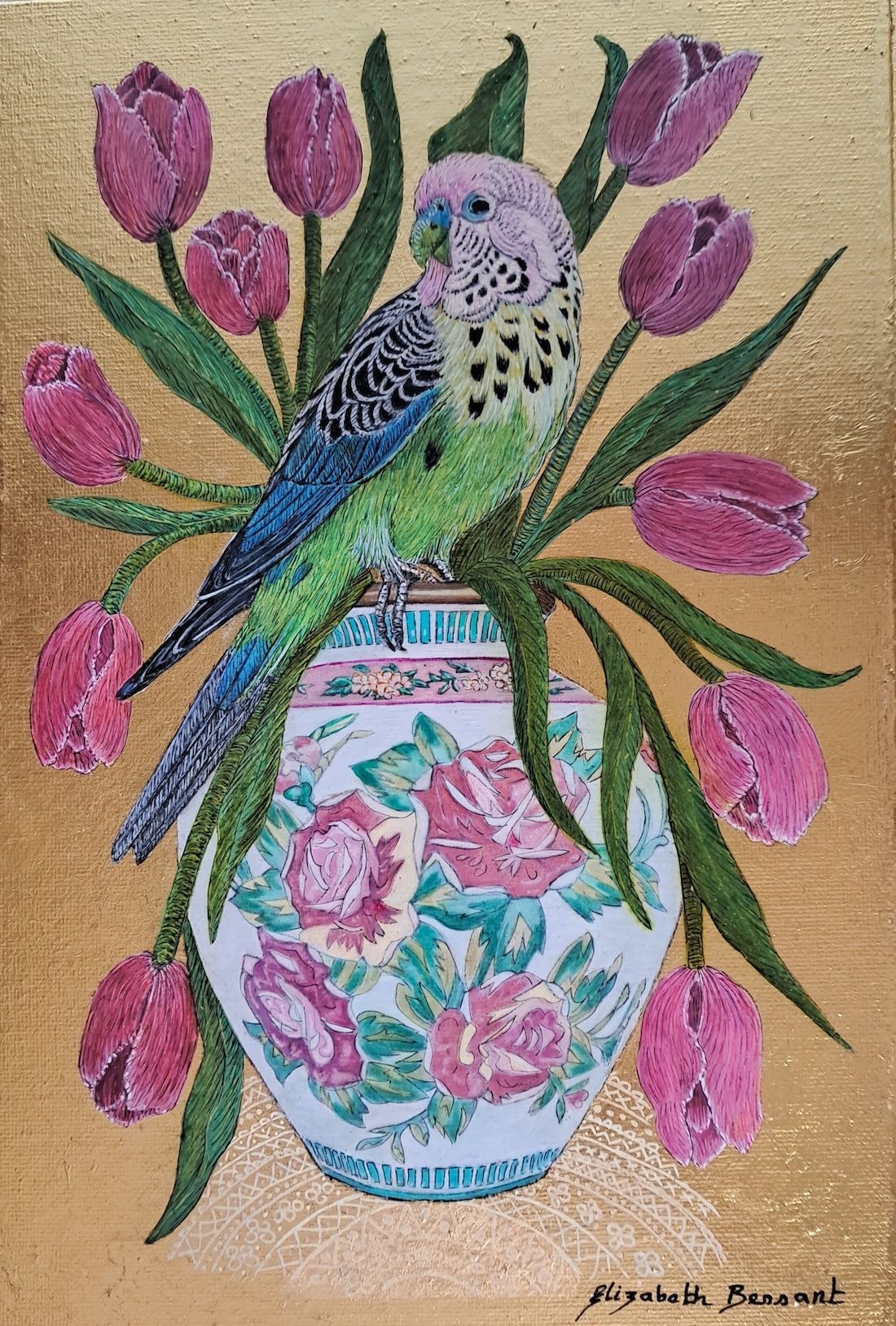 Parakeet and Tulips