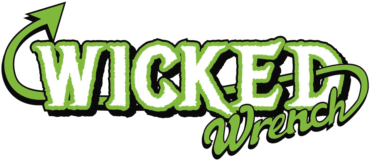A green and white logo for wicked wrench