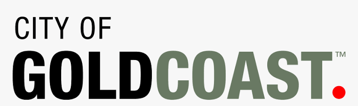 City of Gold Coast logo in black and gold text with a red dot on white background