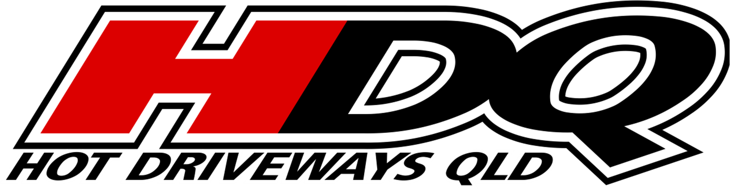 The logo for hot driveways qld is red and black.