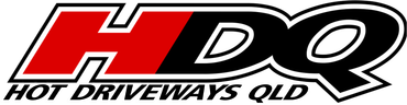 The logo for hot driveways qld is red and black.