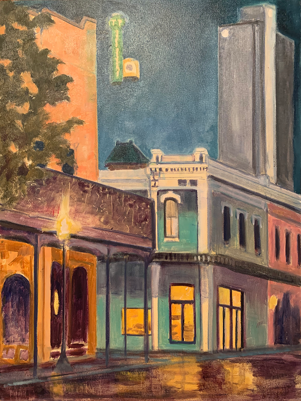 tamara jordan lindsay oil painting of dauphin street buildings