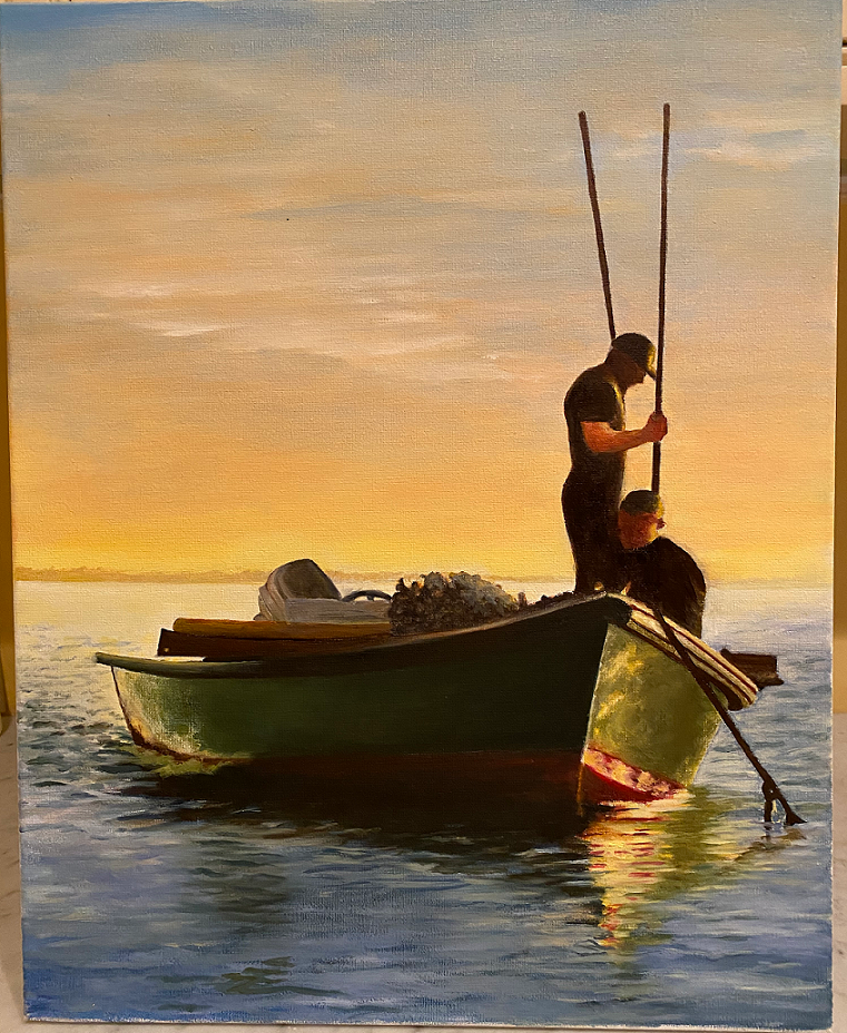 oil on canvas of oyster tongers by dare' radcliff