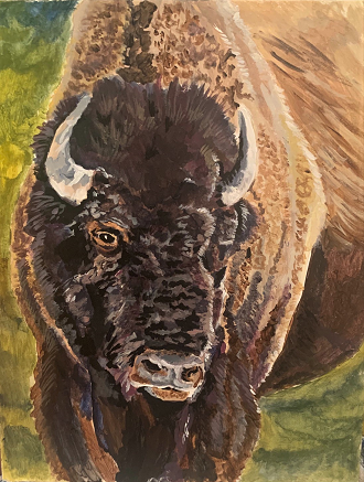 acrylic painting of bison