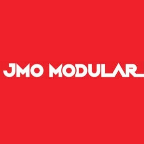 White “JMO MODULAR” text on a red background