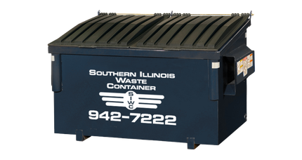 Blue Southern Illinois Waste Containers dumpster with phone number 942-7222