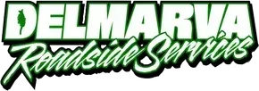 Delmarva Roadside Services logo in green and white script on a black background