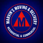 Marvin’s Moving & Delivery logo on blue background, red circular emblem with “Residential & Commercial” text